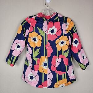 Gymboree Floral Rain Jacket Hood Windbreaker Poppy Small 5-6 Blue Pink Flowers